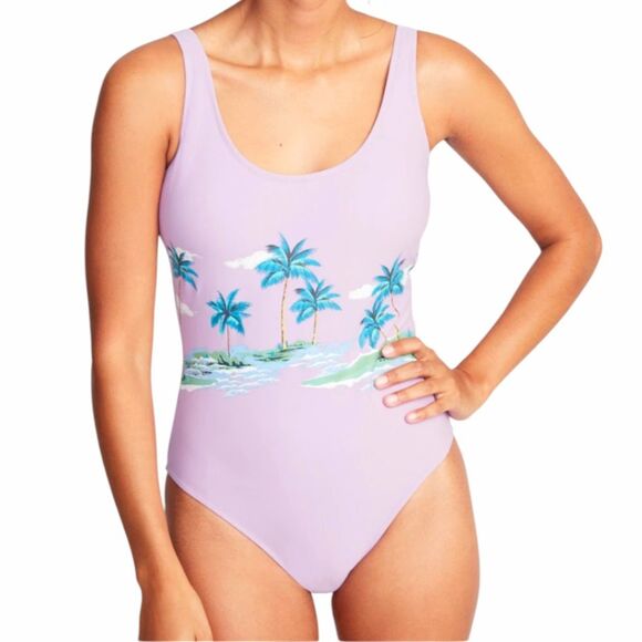 Old Navy Swimsuit Womens XL Lilac Padded Tropical Print Outdoor Pool Beach - Picture 2 of 12